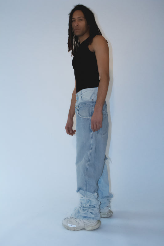 STACKED DOUBLE WAIST DENIM